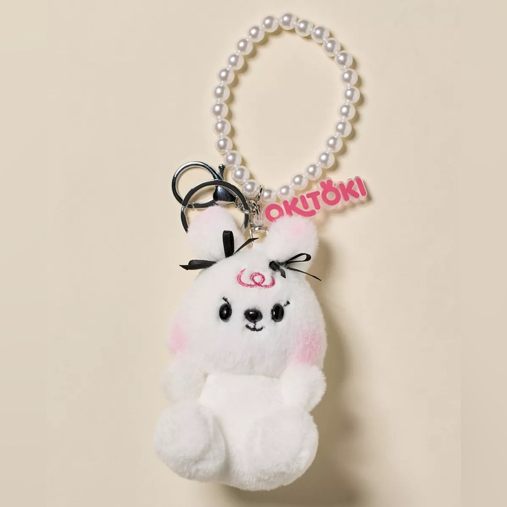 Okitoki Blushing Bunny Pearl Plushie Keychain